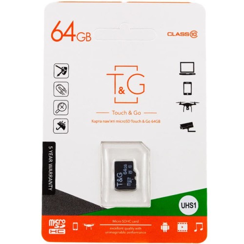 Карта пам'яті T&G (UHS-1) microSDXC Class 10 - 64GB (без адаптера) Карта пам'яті T&G (UHS-1) microSDXC Class 10 - 64GB (без адаптера)