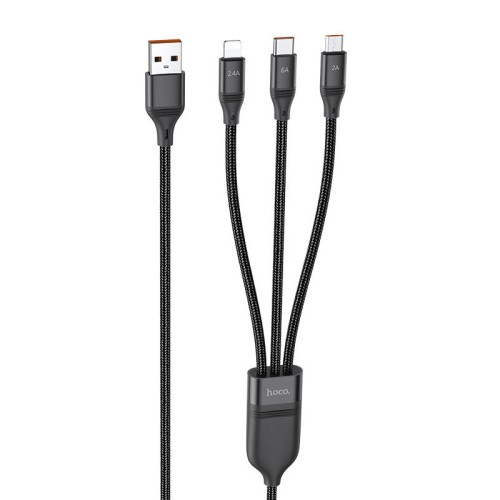 Дата кабель Hoco U104 Ultra 3in1 USB to Lightning/Type-C/MicroUSB 66W (1.2m)