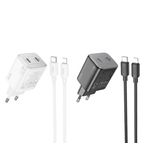 МЗП Hoco N42 Elogiado PD45W (2USB-C) + кабель Type-C to Lightning МЗП Hoco N42 Elogiado PD45W (2USB-C) + кабель Type-C to Lightning