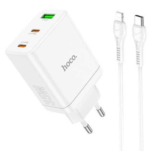 МЗП Hoco N33 Start PD35W+QC3.0 (1USB-A/2C) + кабель Type-C to Lightning