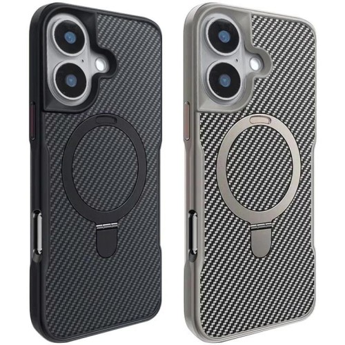 TPU+PC чохол Metal Buttons with Magnetic Fit Carbon Ring для Apple iPhone 16 (6.1