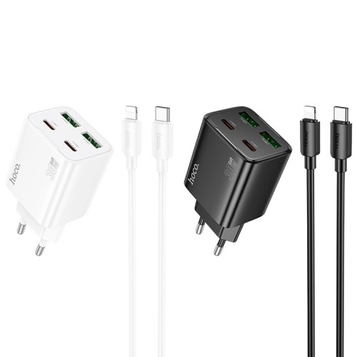 МЗП Hoco N56 Fundador PD30W+QC3.0 (2USB-A/2C) + кабель Type-C to Lightning