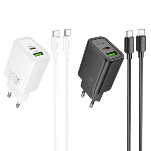 МЗП Hoco N61 Gentle PD20W+QC3.0 (1USB-A/1C) + кабель Type-C to Type-C МЗП Hoco N61 Gentle PD20W+QC3.0 (1USB-A/1C) + кабель Type-C to Type-C