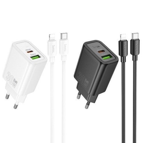 МЗП Hoco N63 Gentle PD30W+QC3.0 (1USB-A/1C) + кабель Type-C to Lightning МЗП Hoco N63 Gentle PD30W+QC3.0 (1USB-A/1C) + кабель Type-C to Lightning
