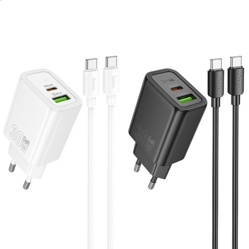 МЗП Hoco N63 Gentle PD30W+QC3.0 (1USB-A/1C) + кабель Type-C to Type-C МЗП Hoco N63 Gentle PD30W+QC3.0 (1USB-A/1C) + кабель Type-C to Type-C