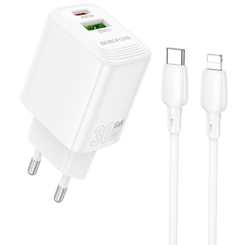 МЗП Borofone BN29 Fuente PD30W+QC3.0 (1USB-A/1C) + кабель Type-C to Lightning МЗП Borofone BN29 Fuente PD30W+QC3.0 (1USB-A/1C) + кабель Type-C to Lightning