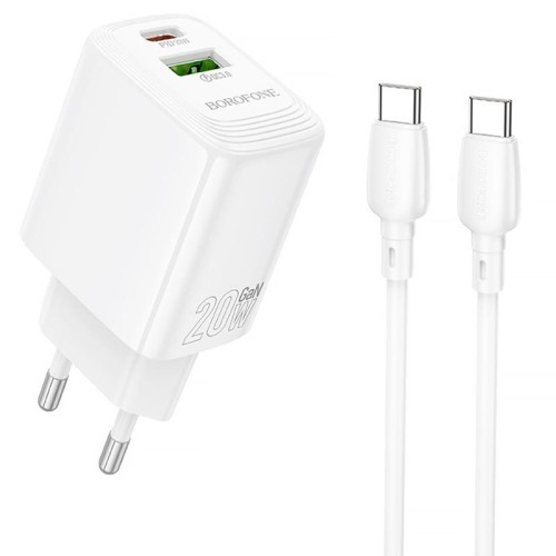 МЗП Borofone BN27 Fuente PD20W+QC3.0 (1USB-A/1C) + кабель Type-C to Type-C МЗП Borofone BN27 Fuente PD20W+QC3.0 (1USB-A/1C) + кабель Type-C to Type-C