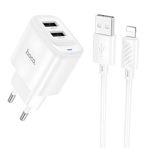 МЗП Hoco C141A Smart 2.1A (2USB-A) + кабель USB to Lightning МЗП Hoco C141A Smart 2.1A (2USB-A) + кабель USB to Lightning