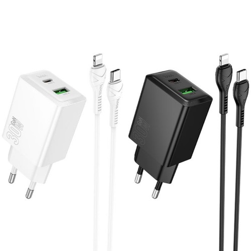 МЗП Hoco N71 Nuevo PD30W+QC3.0 (1USB-A/1C) + кабель Type-C to Lightning МЗП Hoco N71 Nuevo PD30W+QC3.0 (1USB-A/1C) + кабель Type-C to Lightning