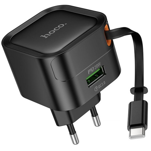 МЗП Hoco C154A Changer PD20W+QC3.0 (1USB-A/1C) + Retractable Cable Type-C