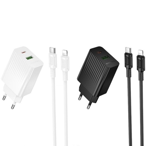 МЗП Borofone BAS76A Source PD30W+QC3.0 (1USB-A/1C) + кабель Type-C to Lightning