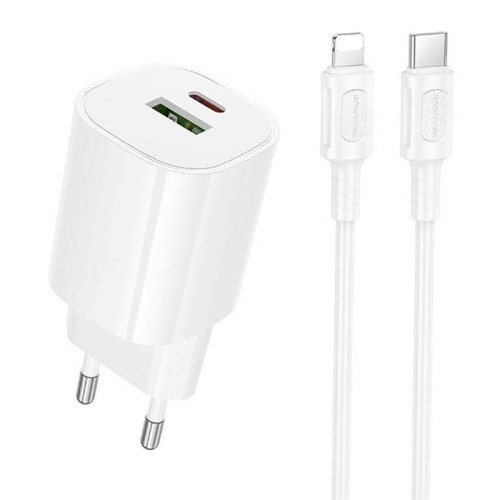 МЗП Borofone BA104A Pudding PD20W+QC3.0 (1USB-A/1C) + кабель Type-C to Lightning МЗП Borofone BA104A Pudding PD20W+QC3.0 (1USB-A/1C) + кабель Type-C to Lightning