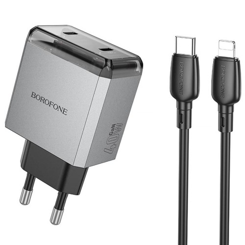 МЗП Borofone BN21 Lena PD40W+QC3.0 (2USB-C) + кабель Type-C to Lightning МЗП Borofone BN21 Lena PD40W+QC3.0 (2USB-C) + кабель Type-C to Lightning