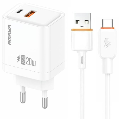 МЗП Amaya E77D PD20W+QC3.0 (1USB-A/1C) + кабель USB to Type-C МЗП Amaya E77D PD20W+QC3.0 (1USB-A/1C) + кабель USB to Type-C