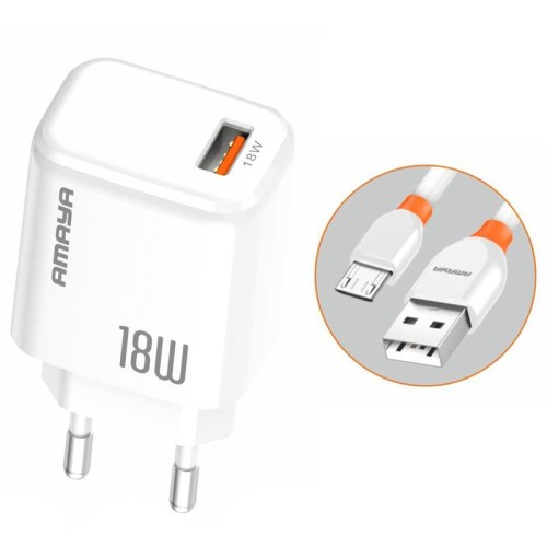 МЗП Amaya E56 QC3.0 18W (1USB-A) + кабель USB to MicroUSB МЗП Amaya E56 QC3.0 18W (1USB-A) + кабель USB to MicroUSB