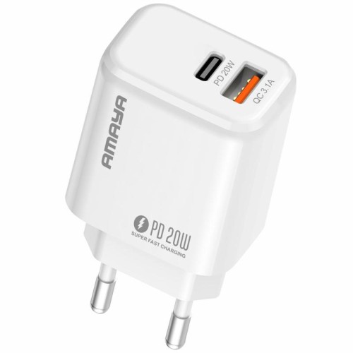 МЗП Amaya E43D PD20W (1USB-A/1C) + кабель USB to Type-C МЗП Amaya E43D PD20W (1USB-A/1C) + кабель USB to Type-C