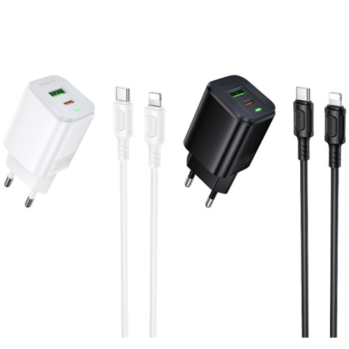 МЗП Borofone BAS83A Star PD20W+QC3.0 (1USB-A/1C) + кабель Type-C to Lightning МЗП Borofone BAS83A Star PD20W+QC3.0 (1USB-A/1C) + кабель Type-C to Lightning