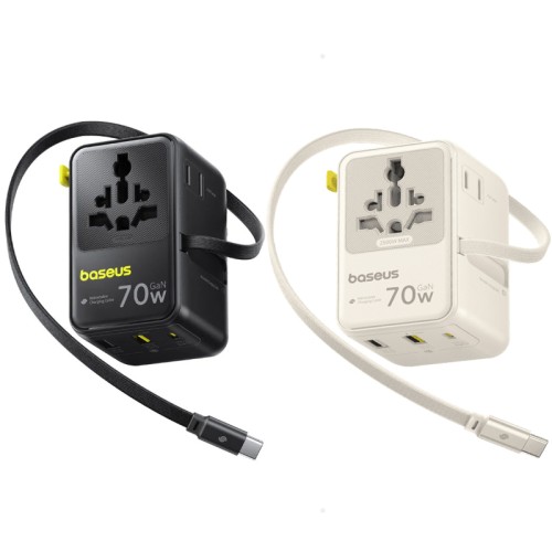 Мережевий універсальний перехідник Baseus CG11 70W with retractable cable (2USB-A/3C/1Socket) (E0307E)