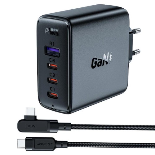 МЗП Acefast A37 PD100W+QC3.0 GaN (1USB-A/3C) + кабель Type-C to Type-C 2m МЗП Acefast A37 PD100W+QC3.0 GaN (1USB-A/3C) + кабель Type-C to Type-C 2m