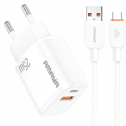 МЗП Amaya E213D PD25W+QC3.0 (1USB-A/1C) + кабель USB to Type-C МЗП Amaya E213D PD25W+QC3.0 (1USB-A/1C) + кабель USB to Type-C