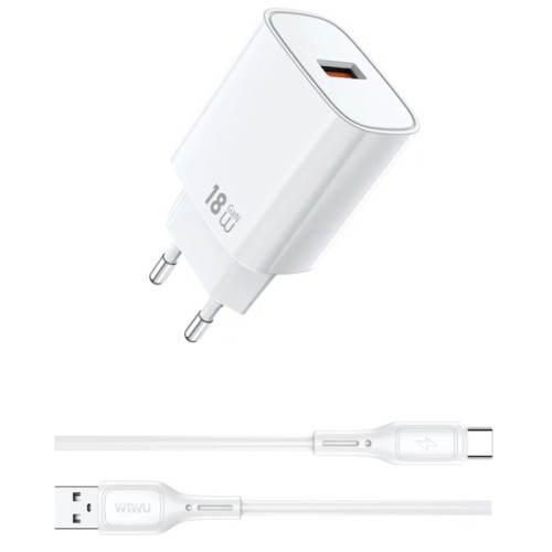 МЗП WIWU G006 Essen QC3.0 18W GaN (1USB-A) + кабель USB to Type-C МЗП WIWU G006 Essen QC3.0 18W GaN (1USB-A) + кабель USB to Type-C
