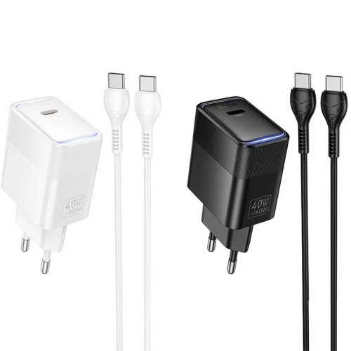 МЗП Hoco CS113A Lounge PD40W (1USB-C) + кабель Type-C to Type-C МЗП Hoco CS113A Lounge PD40W (1USB-C) + кабель Type-C to Type-C