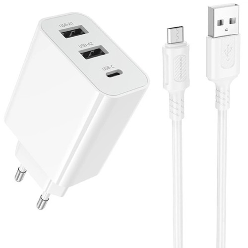 МЗП Borofone BA105A Stellar 15W (2USB-A/1C) + кабель USB to MicroUSB МЗП Borofone BA105A Stellar 15W (2USB-A/1C) + кабель USB to MicroUSB