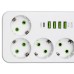 Мережевий фільтр-подовжувач 5 розеток 4xUSB-A 1xUSB-C 3м білий HP-5-49