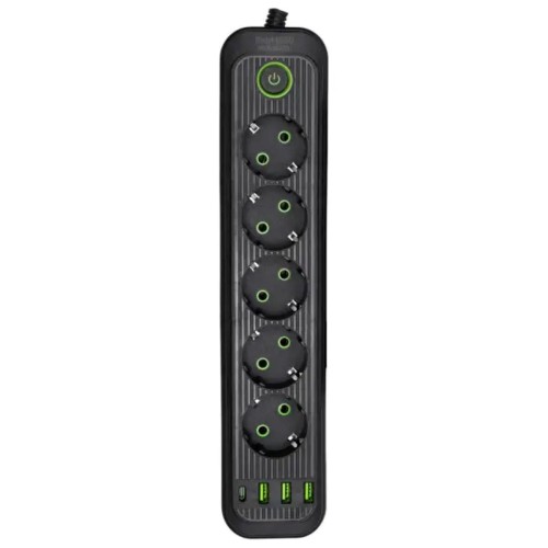 Мережевий фільтр-подовжувач 5 розеток 3xUSB-A 1xUSB-C 3м чорний HP-5-42