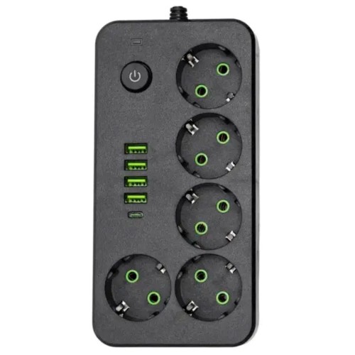 Мережевий фільтр-подовжувач 5 розеток 4xUSB-A 1xUSB-C 5м чорний HP-5-52 Мережевий фільтр-подовжувач 5 розеток 4xUSB-A 1xUSB-C 5м чорний HP-5-52
