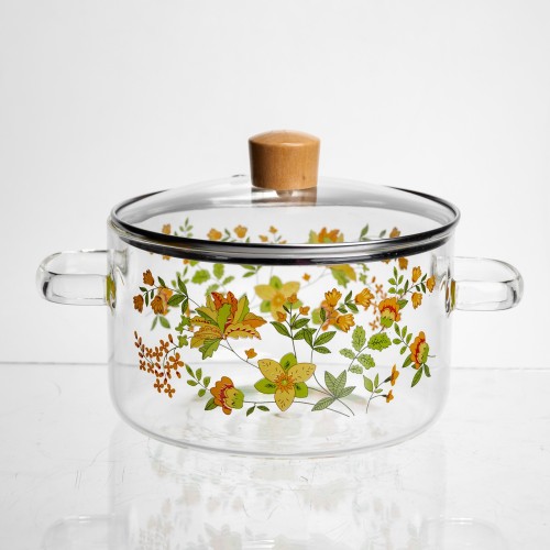 Каструля з боросилікатного скла 1,8 л Wildflowers з кришкою Yiwu HP-GP-38 Каструля з боросилікатного скла 1,8 л Wildflowers з кришкою Yiwu HP-GP-38