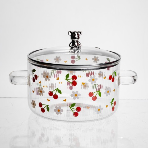 Каструля скляна Cherry 1,8 л з металевим ведмедиком на кришці Yiwu HP-GP-32 Каструля скляна Cherry 1,8 л з металевим ведмедиком на кришці Yiwu HP-GP-32