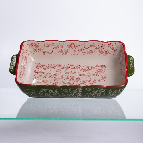 Форма для випікання Vintage 28×17×5 см прямокутна зелена фарфорова з ручками Yiwu HM05-10 Форма для випікання Vintage 28×17×5 см прямокутна зелена фарфорова з ручками Yiwu HM05-10