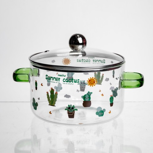 Каструля з боросилікатного скла Summer Cactus 1,8 л Yiwu HP-GP-37 Каструля з боросилікатного скла Summer Cactus 1,8 л Yiwu HP-GP-37