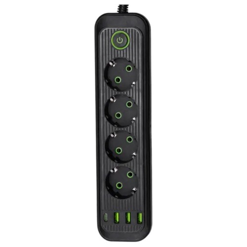 Мережевий фільтр-подовжувач 5 розеток 3xUSB-A 1xUSB-C 5м чорний HP-5-40 Мережевий фільтр-подовжувач 5 розеток 3xUSB-A 1xUSB-C 5м чорний HP-5-40