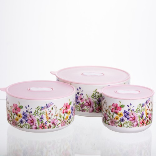 Контейнери для їжі порцелянові Flowers 9,5/13/15 см Yiwu TS-3P-2 Контейнери для їжі порцелянові Flowers 9,5/13/15 см Yiwu TS-3P-2