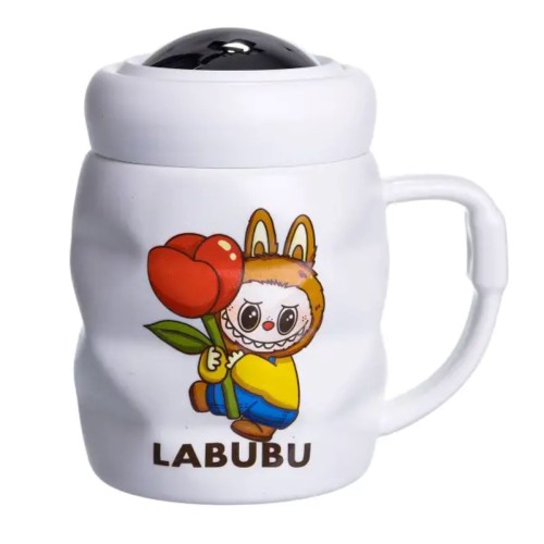 Чашка порцелянова з кришкою Labubu 400 (мл) Білий з жовтим FM-54D Чашка порцелянова з кришкою Labubu 400 (мл) Білий з жовтим FM-54D
