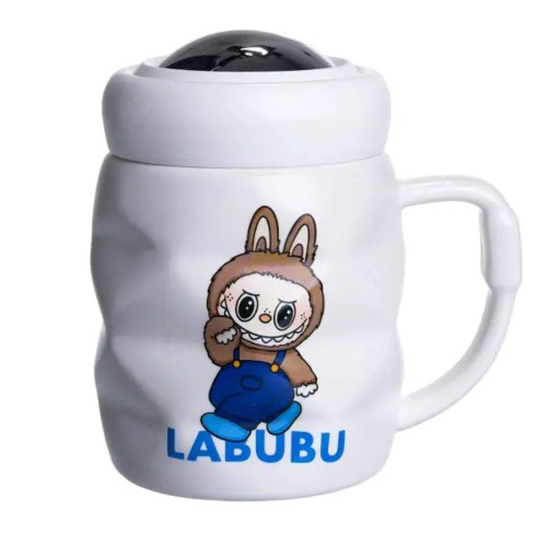 Чашка порцелянова з кришкою Labubu 400 (мл) Білий з синім FM-54A