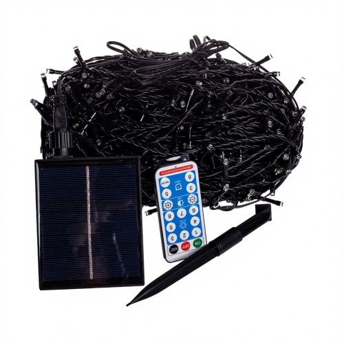 Новорічна гірлянда вулична 50 м 500 LED з сонячною батареєю чорний провід Білий SB500L50MBW Новорічна гірлянда вулична 50 м 500 LED з сонячною батареєю чорний провід Білий SB500L50MBW