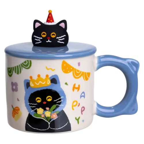Кубок порцелянова з кришкою Kitten's Birthday 400 (мл) подарункова кружка прикольна чашка для дітей на подарунок Синій FM-24A Кубок порцелянова з кришкою Kitten's Birthday 400 (мл) подарункова кружка прикольна чашка для дітей на подарунок Синій FM-24A