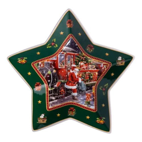 Сервірувальне новорічне блюдо для закусок Santa 25,5 (см) з порцеляни HP-SDHK-20 Сервірувальне новорічне блюдо для закусок Santa 25,5 (см) з порцеляни HP-SDHK-20