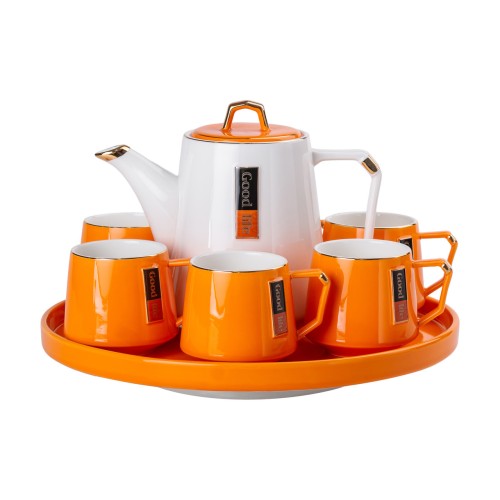 Чайний сервіз на 6 персон із порцелянаовою підставкою Orange HP-15-27 Чайний сервіз на 6 персон із порцелянаовою підставкою Orange HP-15-27