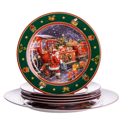 Набір новорічних тарілок із порцеляни Santa 7 шт Ø26.5/19 см Yiwu HP-SDHK-11 Набір новорічних тарілок із порцеляни Santa 7 шт Ø26.5/19 см Yiwu HP-SDHK-11