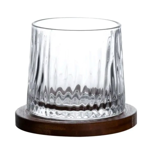 Склянка для віскі Dof 300 мл Jiga Rotating Rocks glass з бамбуковою підставкою HP1601 Склянка для віскі Dof 300 мл Jiga Rotating Rocks glass з бамбуковою підставкою HP1601