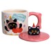 Кубок порцелянова з кришкою Kitten's Birthday 400 (мл) подарункова кружка прикольна чашка для дітей на подарунок Рожевий FM-24C