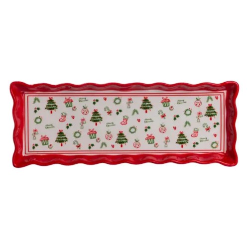 Сервірувальне новорічне блюдо для закусок Merry Christmas 36,5×13×3 (см) з порцеляни CR-1-16 Сервірувальне новорічне блюдо для закусок Merry Christmas 36,5×13×3 (см) з порцеляни CR-1-16