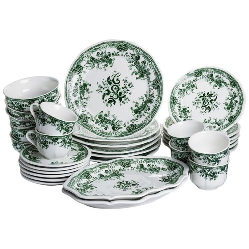 Столовий набір посуду 32 предмети на 6 осіб Vintage Elegant порцеляновий Зелений YY78-7A