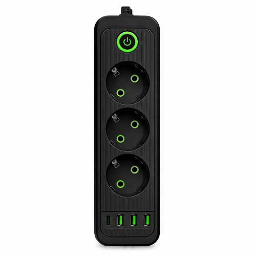 Мережевий фільтр чорний з вимикачем 3 розетки 3хUSB-A 1xUSB-C 3м HP-5-34 Мережевий фільтр чорний з вимикачем 3 розетки 3хUSB-A 1xUSB-C 3м HP-5-34